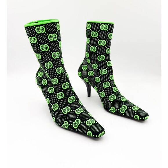 Gucci Shoes - Gucci GG Sock Boot Green Black Heels Bootie Eu 39 US 9